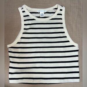 H&M Black and White/cream Striped Tank Top cropped